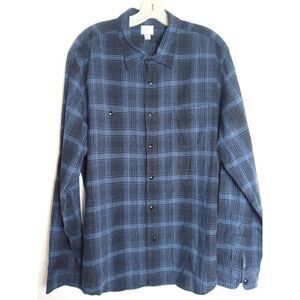 J.Crew Men Blue Plaid Twill Hemp Organic Cotton Twill Button Down Shirt size XL